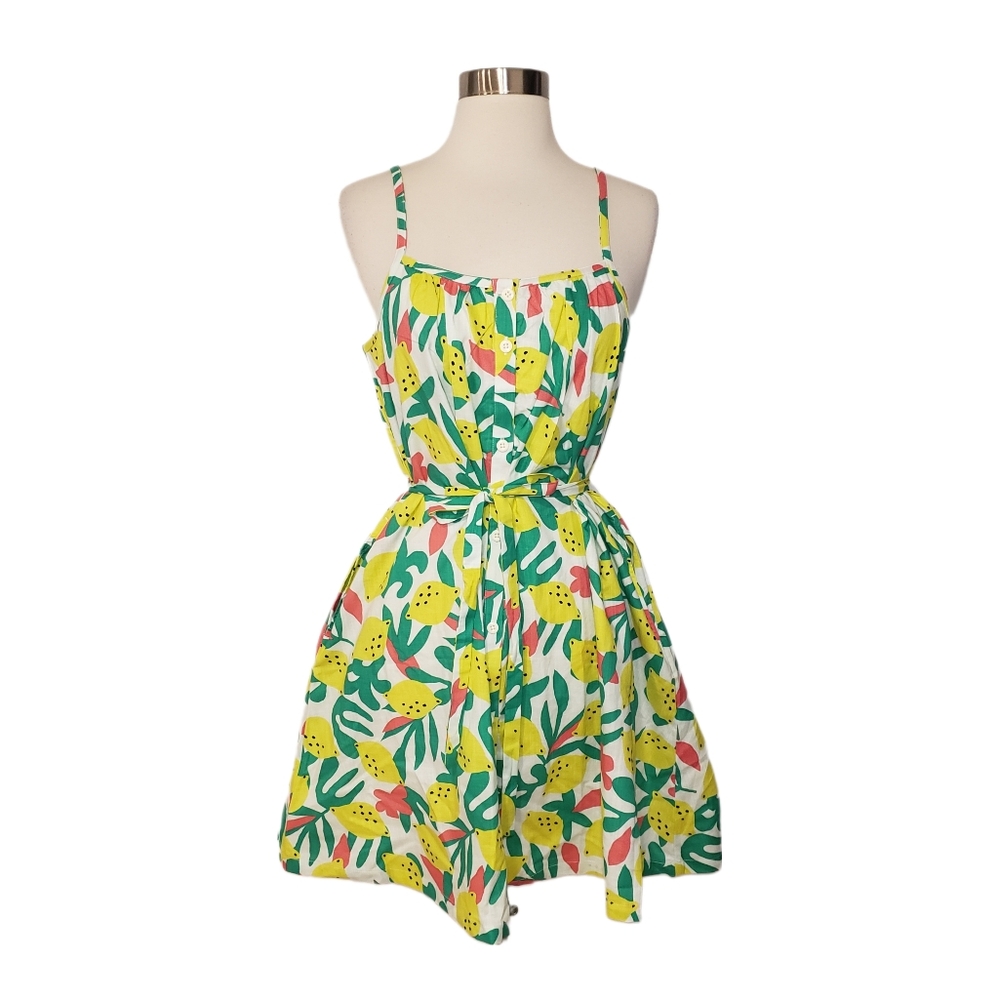 Hanna Andersson Women's Small Lemon Print Button Down Cotton Dress